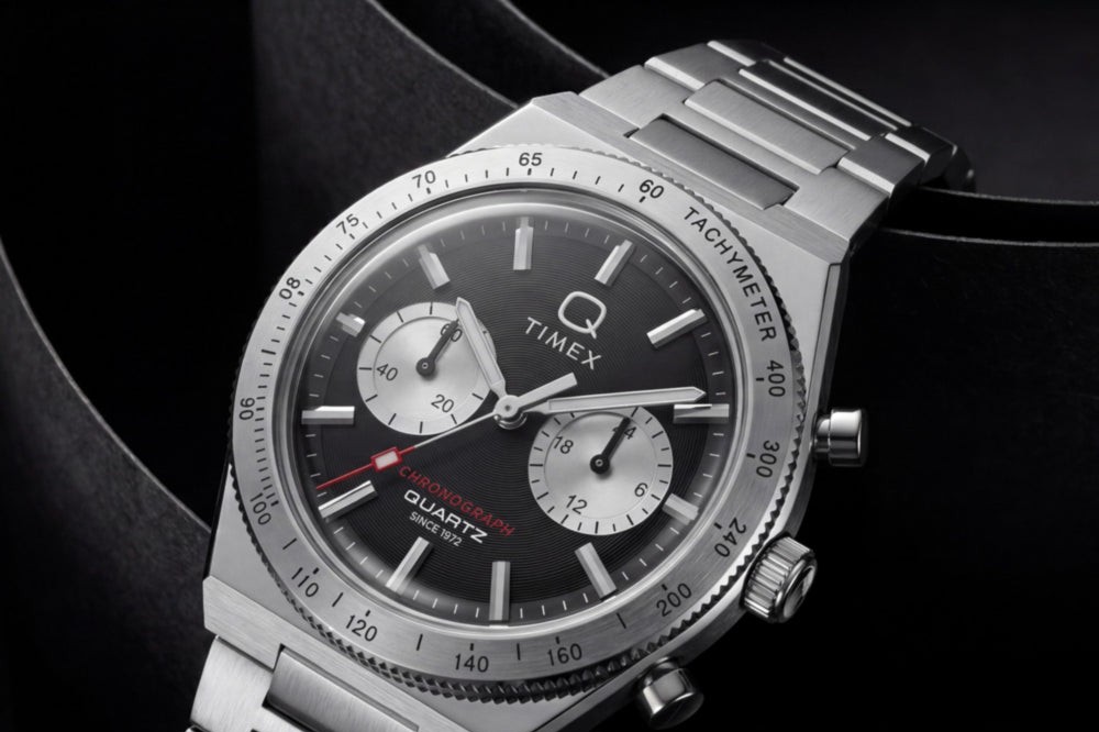 Timex Q Continental Chronograph on a stainless steel bracelet